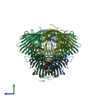 PDB entry 5mdr coloured by chain, side view.