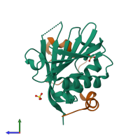 PDB entry 5me5 coloured by chain, side view.