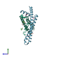 PDB entry 5me8 coloured by chain, side view.