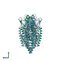 PDB entry 5med coloured by chain, side view.