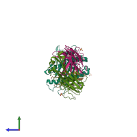 PDB entry 5men coloured by chain, side view.