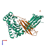 PDB entry 5meo coloured by chain, top view.