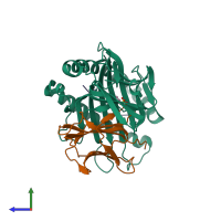 PDB entry 5meq coloured by chain, side view.