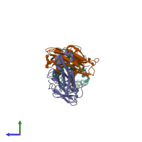 PDB entry 5mes coloured by chain, side view.