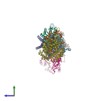 PDB entry 5mf4 coloured by chain, side view.