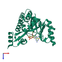 PDB 5mf5 coloured by chain and viewed from the top.