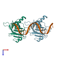 PDB entry 5mf7 coloured by chain, top view.