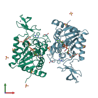 PDB entry 5mfp coloured by chain, front view.