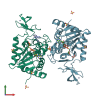 PDB entry 5mfz coloured by chain, front view.