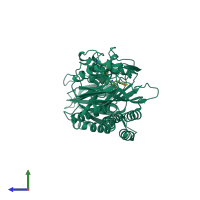 PDB entry 5mg1 coloured by chain, side view.
