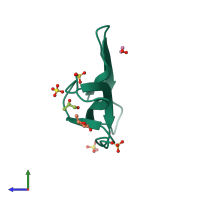 PDB entry 5mg9 coloured by chain, side view.