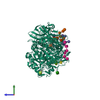 PDB entry 5mgc coloured by chain, side view.