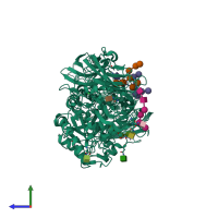 PDB entry 5mgd coloured by chain, side view.