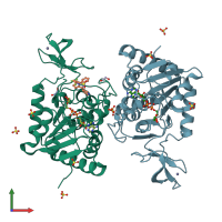 PDB entry 5mgn coloured by chain, front view.