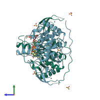 PDB entry 5mgn coloured by chain, side view.