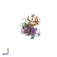 PDB entry 5mgt coloured by chain, side view.