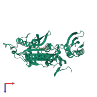 PDB entry 5mgw coloured by chain, top view.