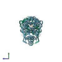 PDB entry 5mgz coloured by chain, side view.