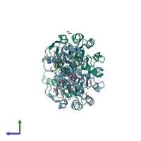 PDB entry 5mha coloured by chain, side view.