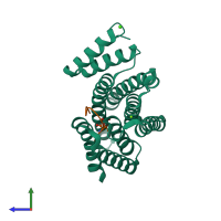 PDB entry 5mhc coloured by chain, side view.