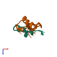 PDB entry 5mhd coloured by chain, ensemble of 20 models, top view.