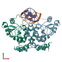 PDB entry 5mhj coloured by chain, front view.