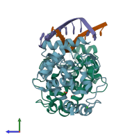 PDB entry 5mhj coloured by chain, side view.