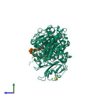 PDB entry 5mhp coloured by chain, side view.