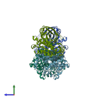 PDB entry 5mif coloured by chain, side view.