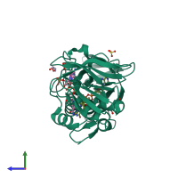 PDB entry 5mis coloured by chain, side view.