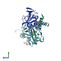 PDB entry 5miy coloured by chain, side view.