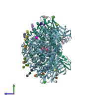 PDB entry 5mj6 coloured by chain, side view.
