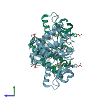 PDB entry 5mja coloured by chain, side view.