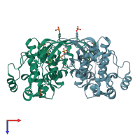 PDB entry 5mja coloured by chain, top view.