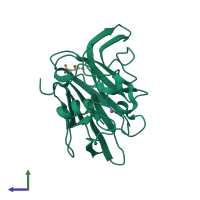 PDB entry 5mjg coloured by chain, side view.