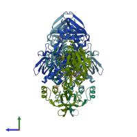PDB entry 5mjk coloured by chain, side view.