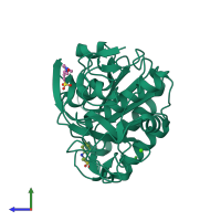 PDB entry 5mjl coloured by chain, side view.