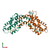 PDB entry 5mjm coloured by chain, front view.