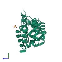 PDB entry 5mjr coloured by chain, side view.