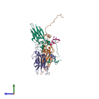 PDB entry 5mjv coloured by chain, side view.