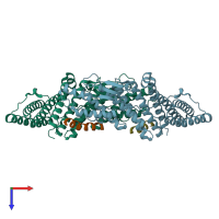 PDB entry 5mk0 coloured by chain, top view.