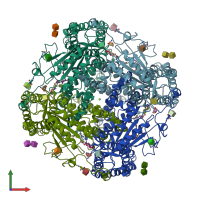 PDB entry 5mkf coloured by chain, front view.