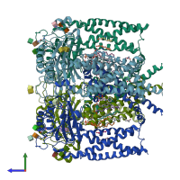 PDB entry 5mkf coloured by chain, side view.