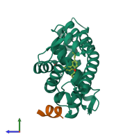 PDB entry 5mkj coloured by chain, side view.