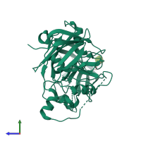 PDB entry 5mkt coloured by chain, side view.