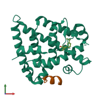 PDB entry 5mku coloured by chain, front view.
