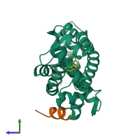 PDB entry 5mku coloured by chain, side view.