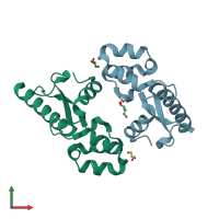 PDB entry 5mkw coloured by chain, front view.