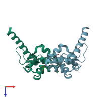 PDB entry 5mkw coloured by chain, top view.