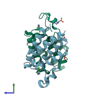 PDB entry 5mkx coloured by chain, side view.